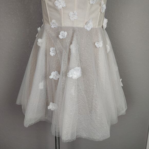 By Watters Jive 3D Floral Tulle Corset Ivory-Nude Mini Dress Size 8 - Picture 11 of 16